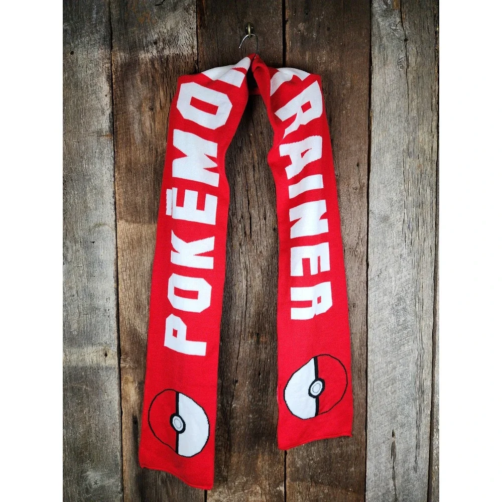 Pokemon Nintendo Trainer Scarf Red White Knit Poke Ball